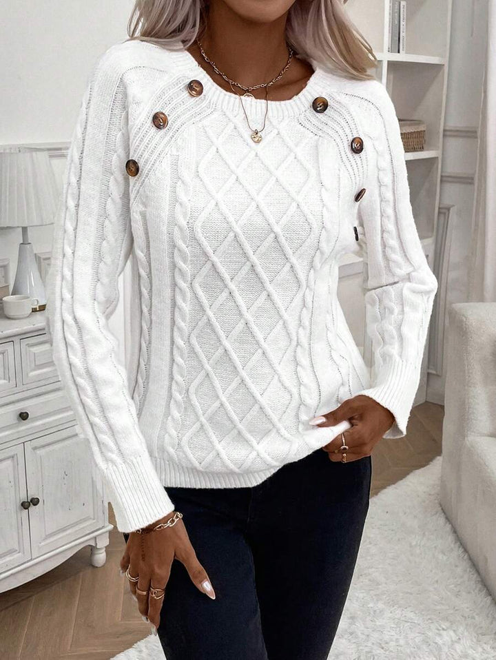 Catharina | Button-Detail Cable Knit Sweater
