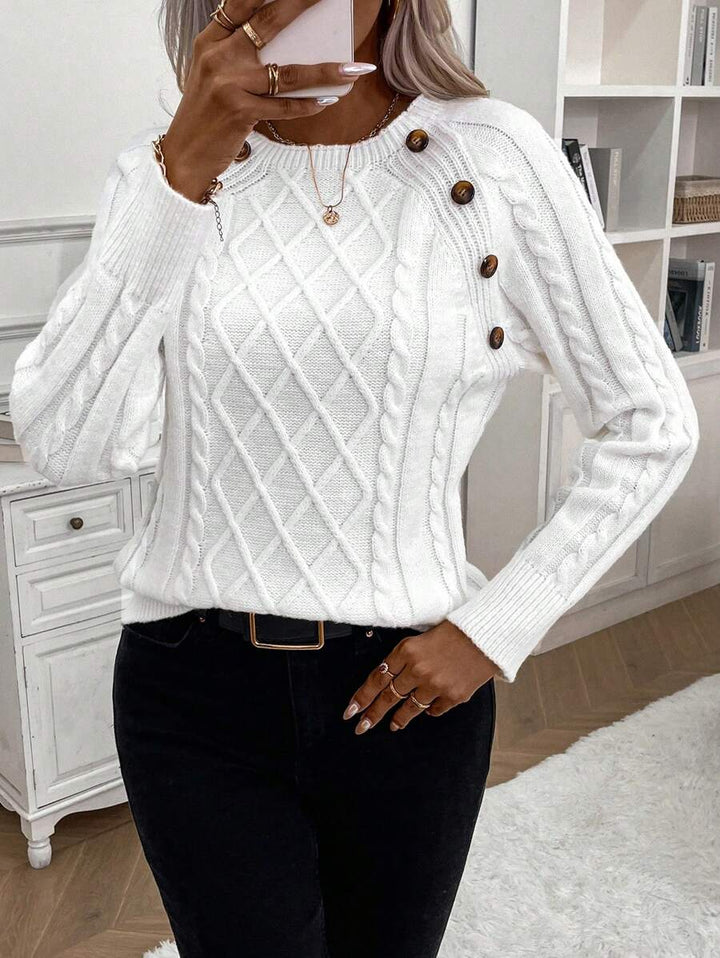 Catharina | Button-Detail Cable Knit Sweater