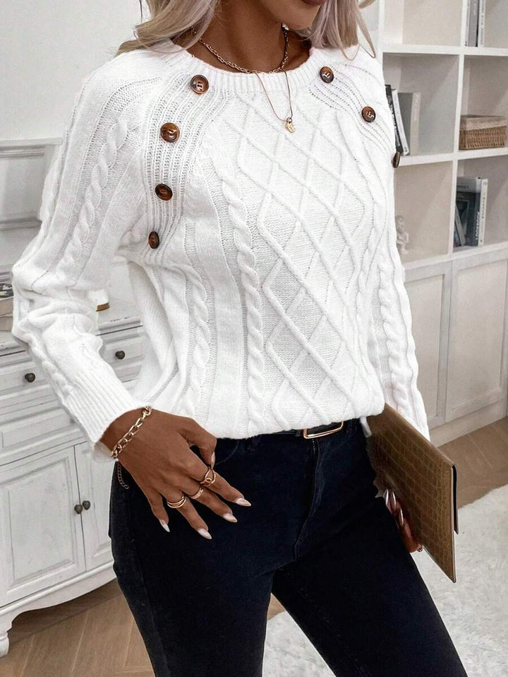 Catharina | Button-Detail Cable Knit Sweater