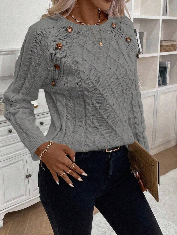 Catharina | Button-Detail Cable Knit Sweater