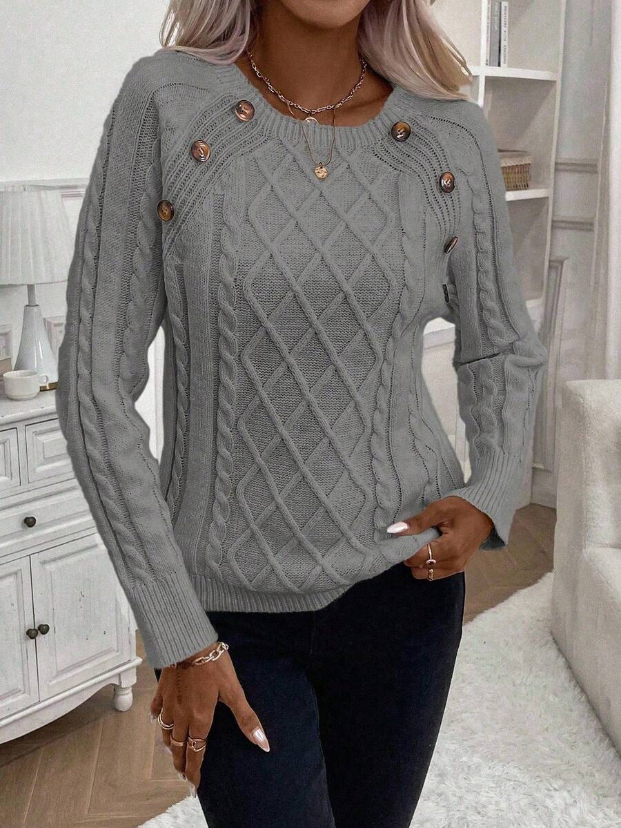 Catharina | Button-Detail Cable Knit Sweater