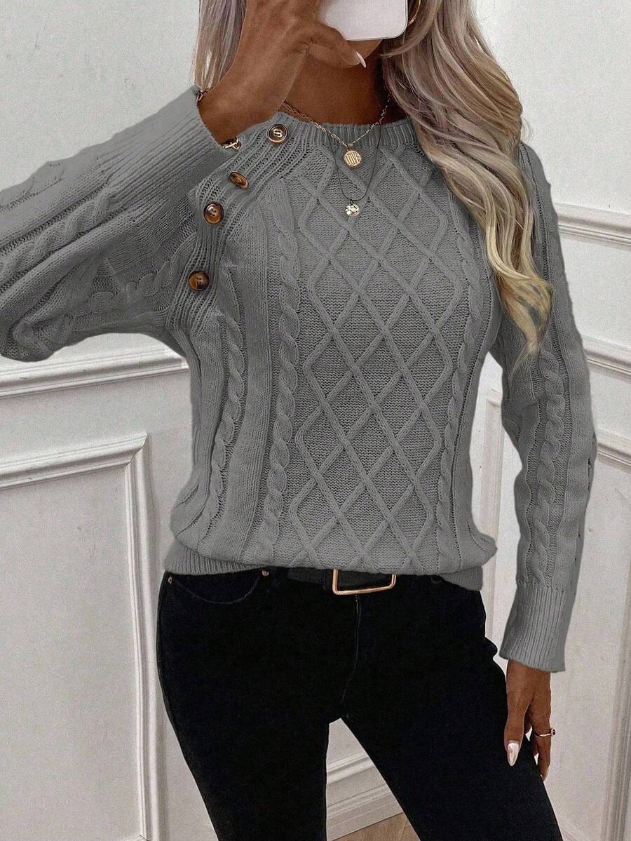 Catharina | Button-Detail Cable Knit Sweater