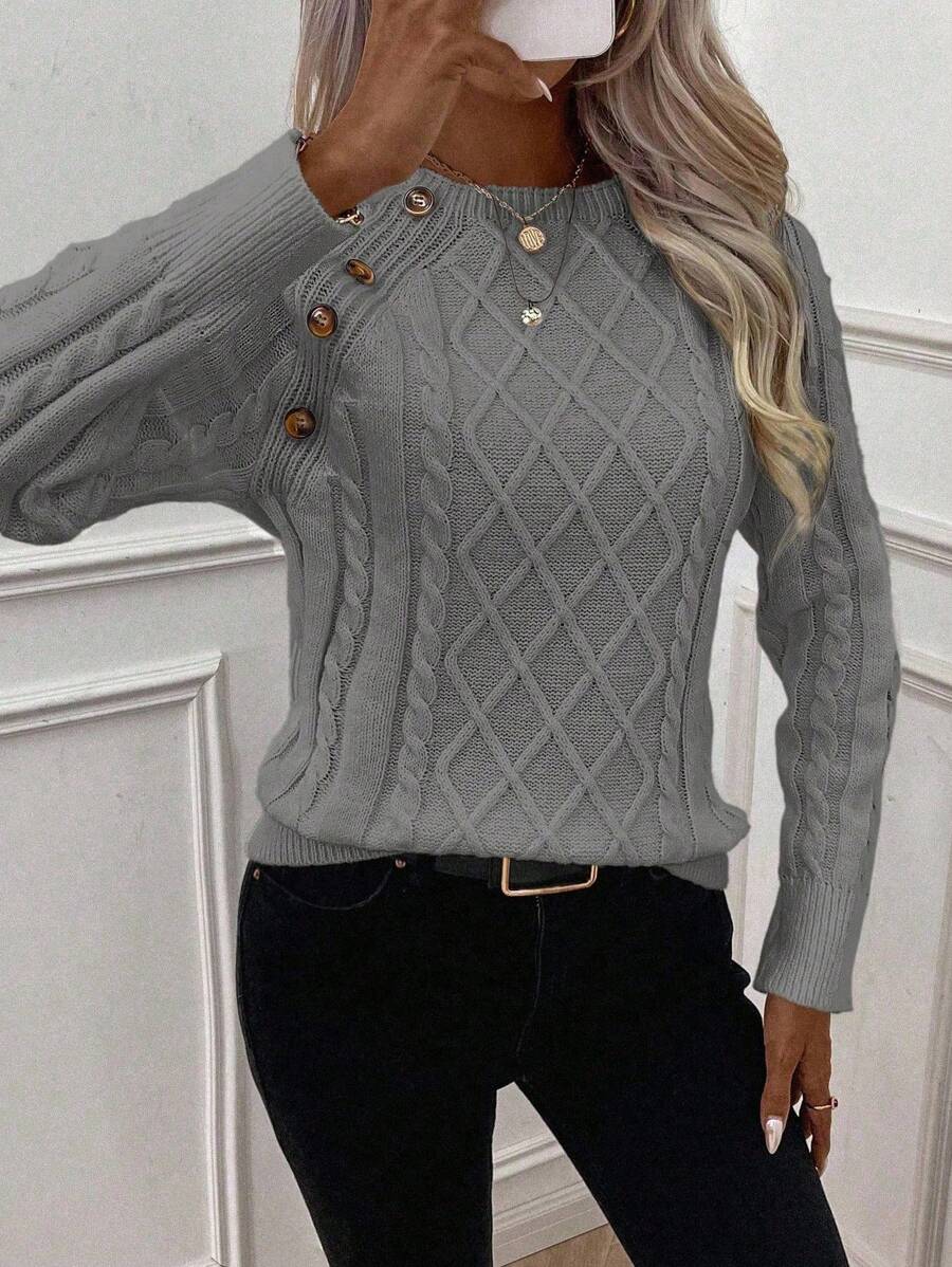 Catharina | Button-Detail Cable Knit Sweater