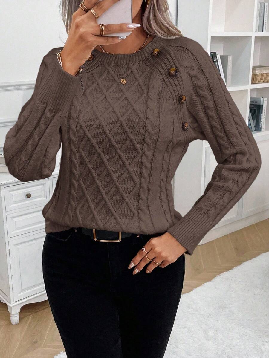 Catharina | Button-Detail Cable Knit Sweater
