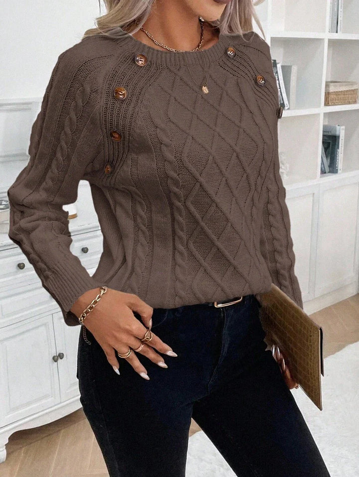Catharina | Button-Detail Cable Knit Sweater