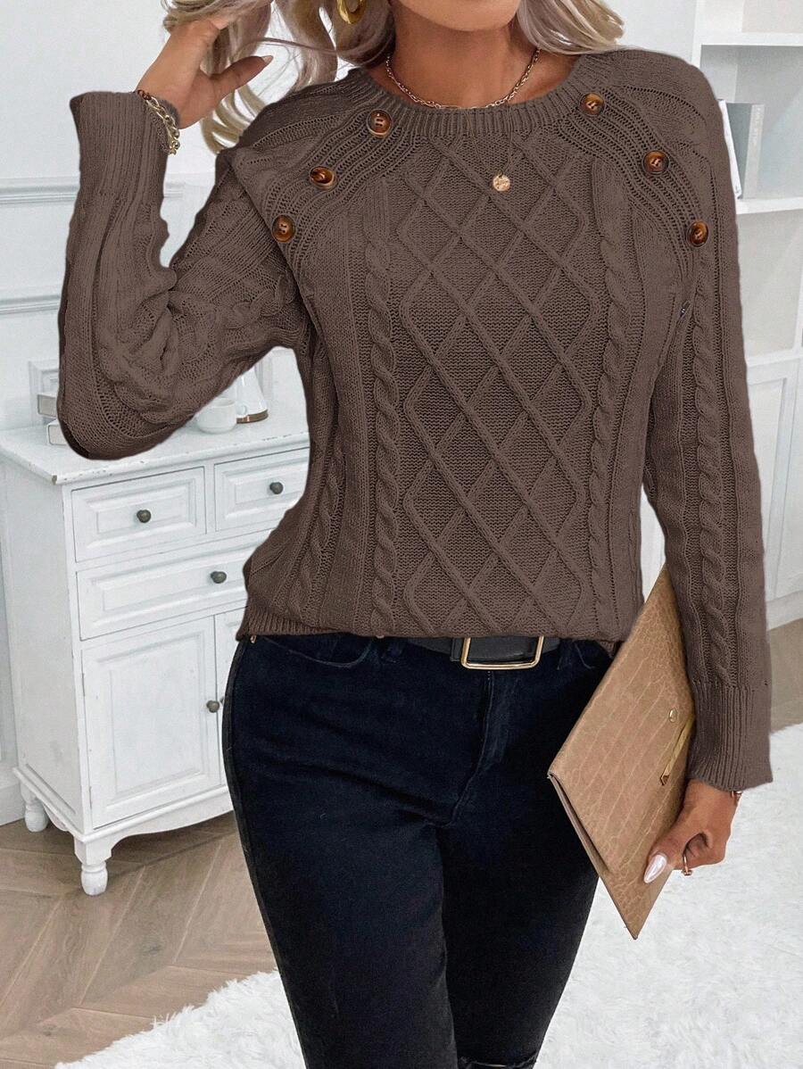 Catharina | Button-Detail Cable Knit Sweater