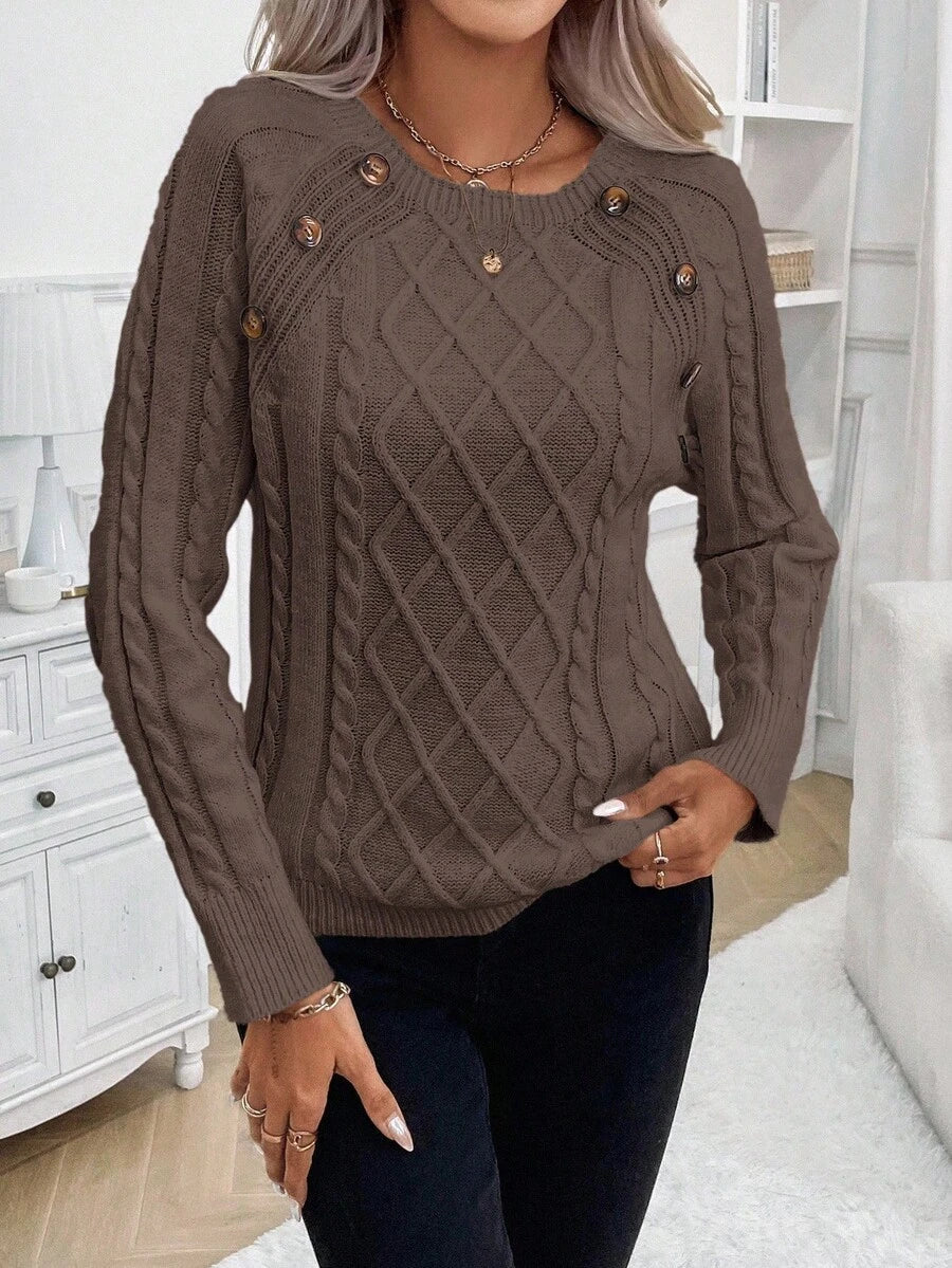 Catharina | Button-Detail Cable Knit Sweater