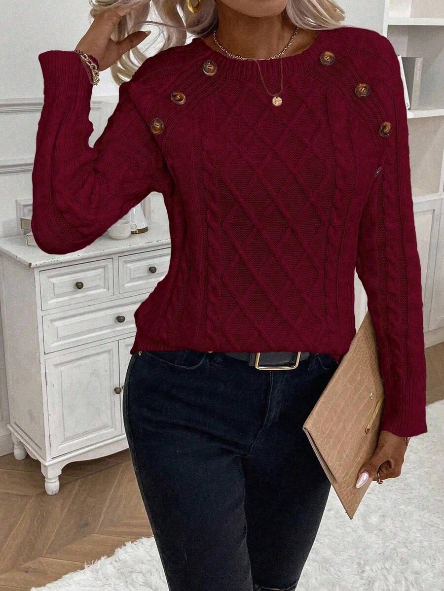 Catharina | Button-Detail Cable Knit Sweater