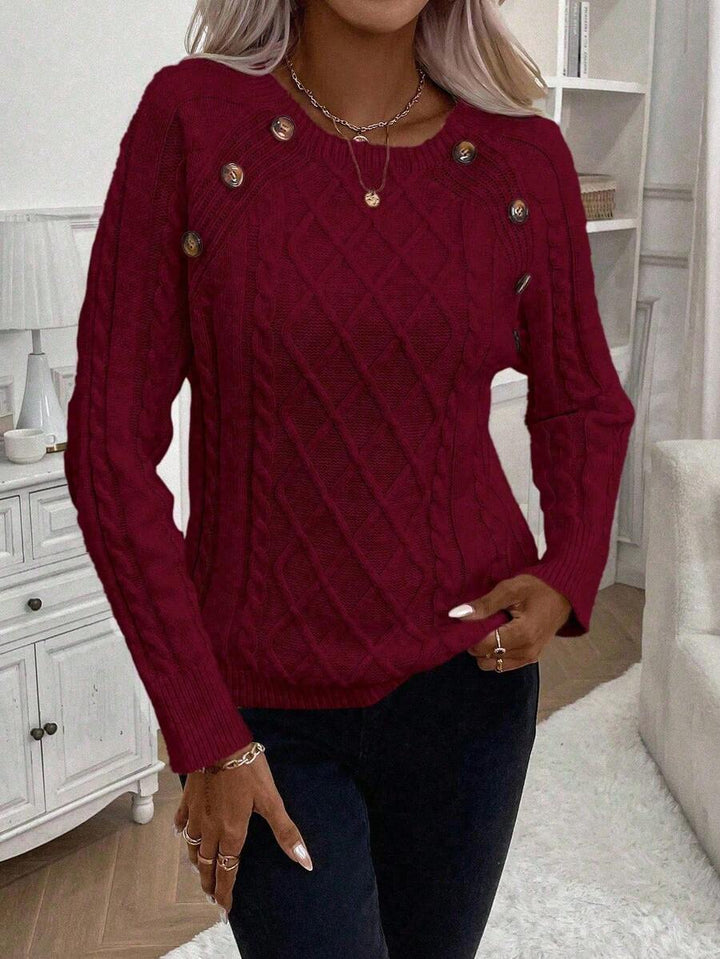 Catharina | Button-Detail Cable Knit Sweater