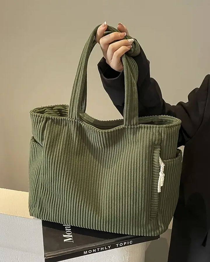Tina | Ribbed Tote Bag With Drawstring Detail