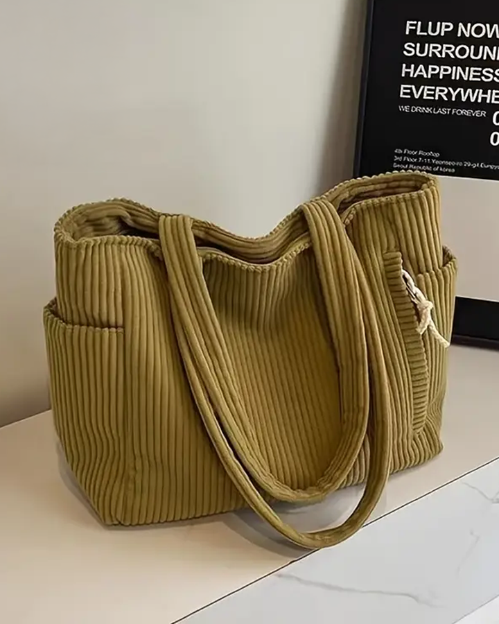 Tina | Ribbed Tote Bag With Drawstring Detail