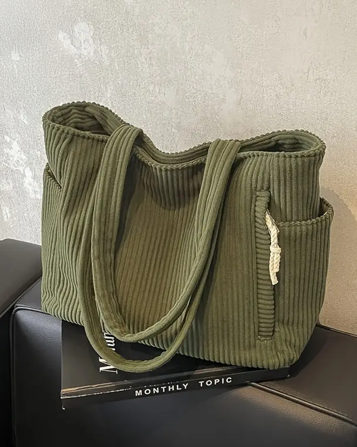 Tina | Ribbed Tote Bag With Drawstring Detail