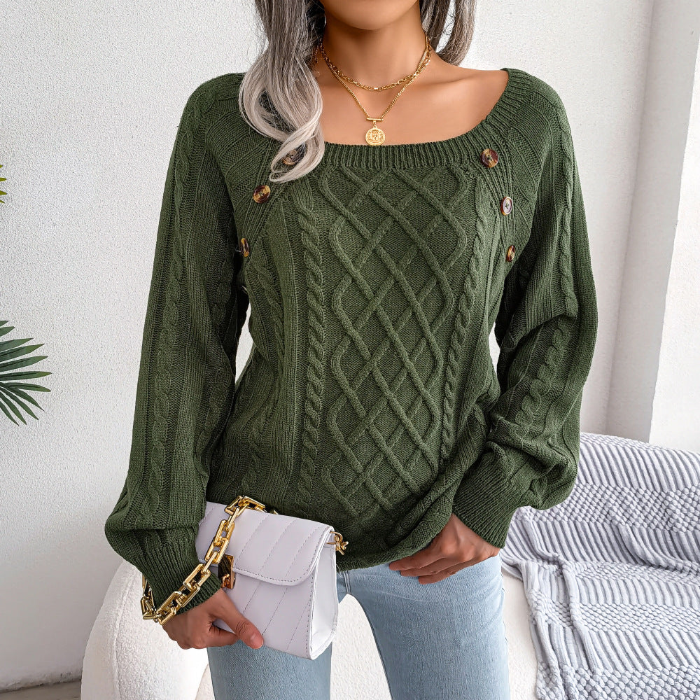 Catharina | Button-Detail Cable Knit Sweater