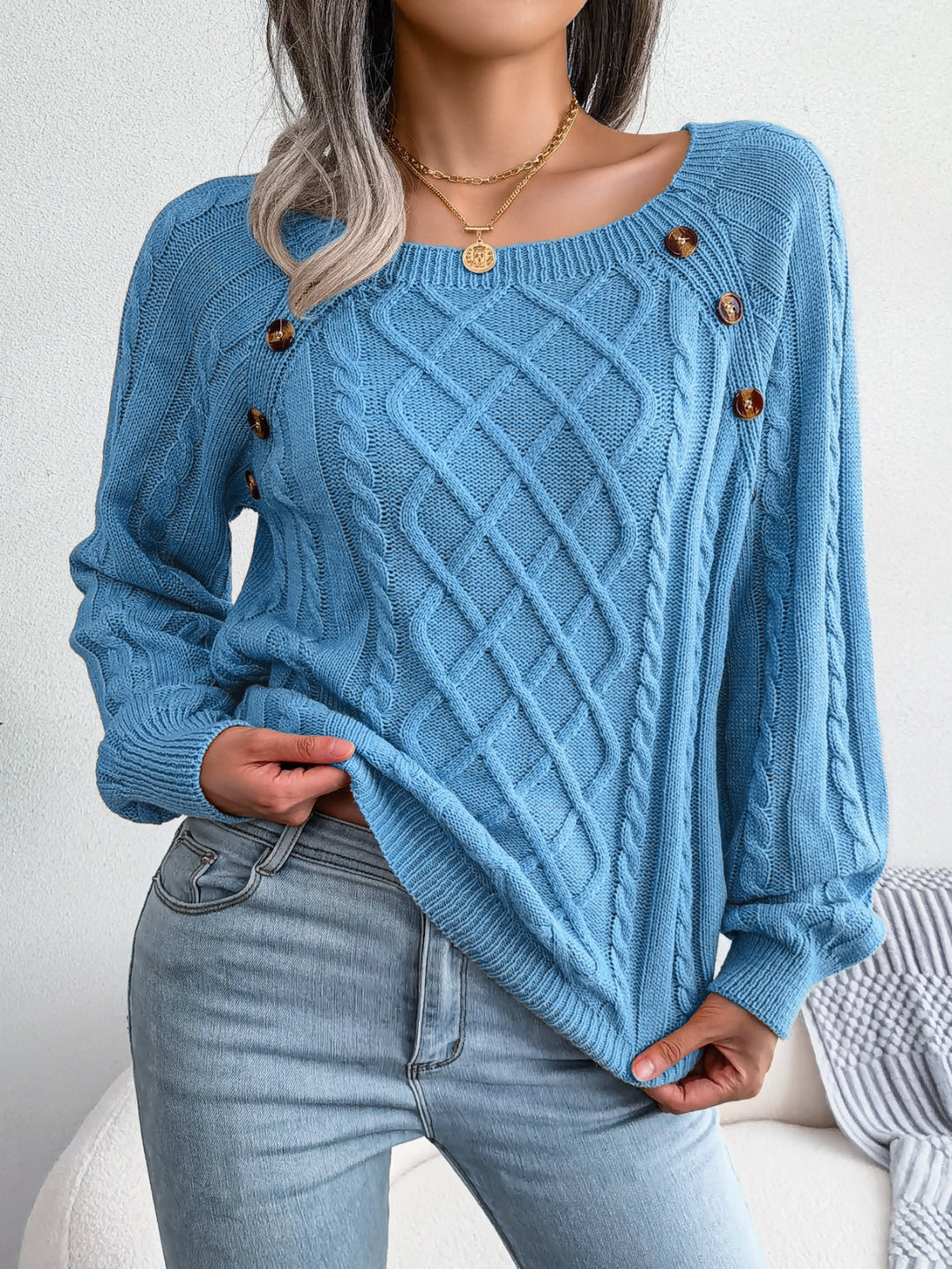 Catharina | Button-Detail Cable Knit Sweater
