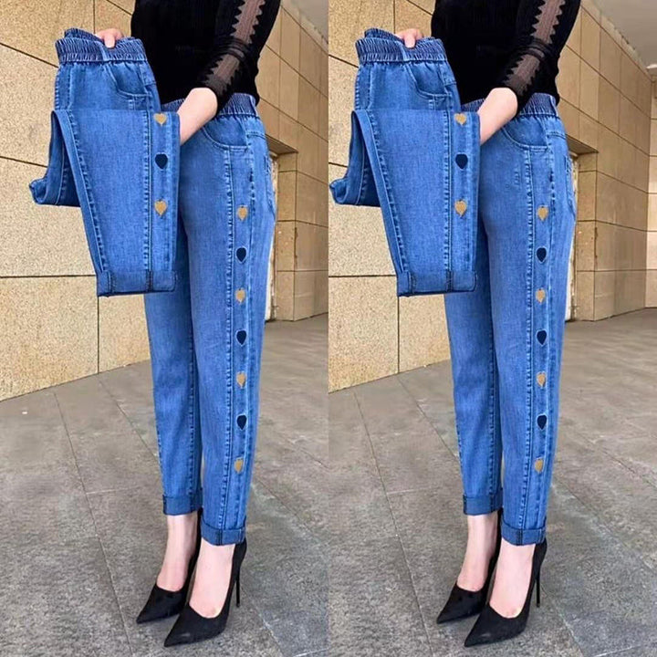 Soraya | Women's Highly Elastic Jeans with Heart Motif Embroidery